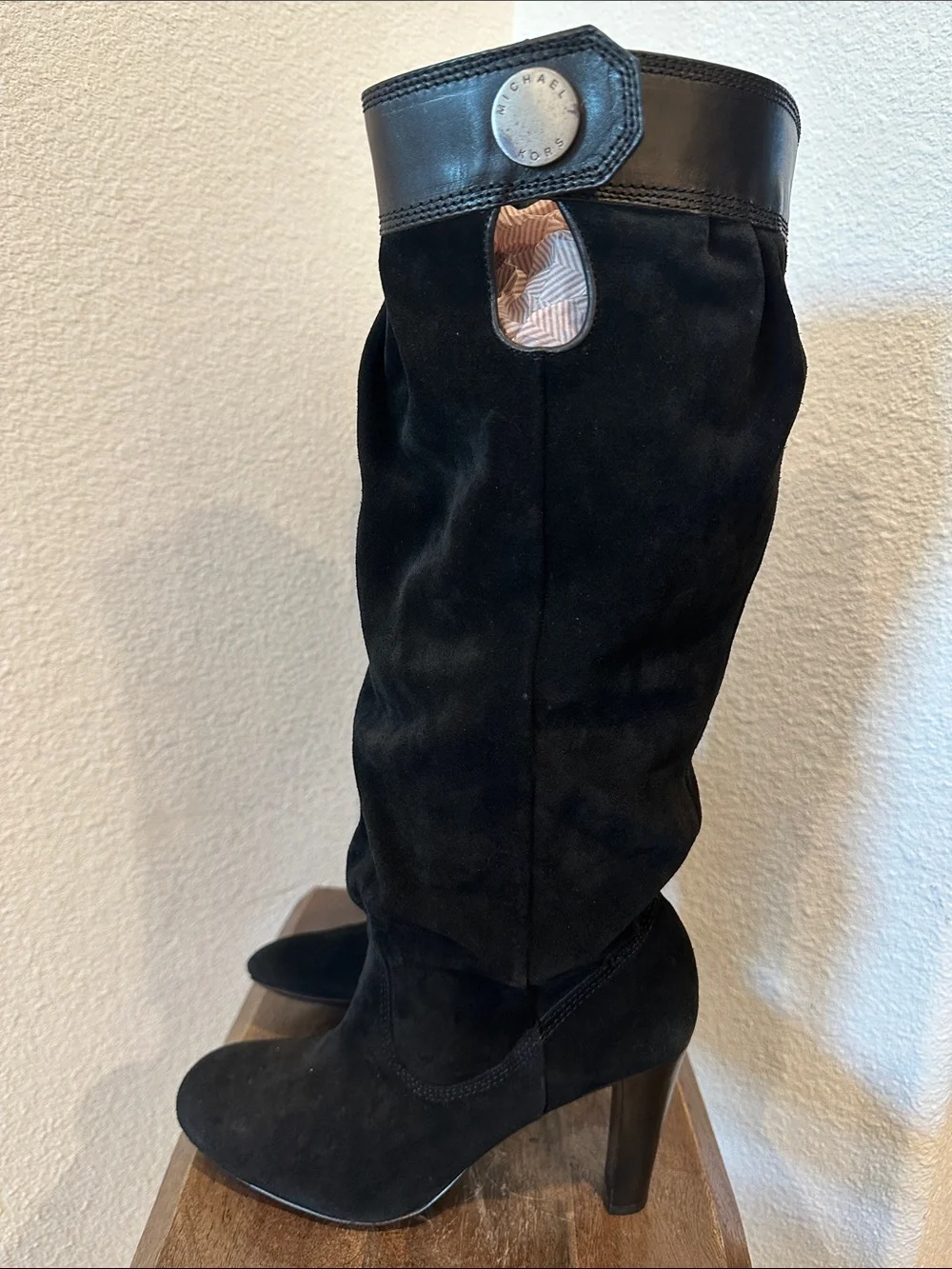 Michael Kors Black Suede Slouch Knee-High Boots Size 9